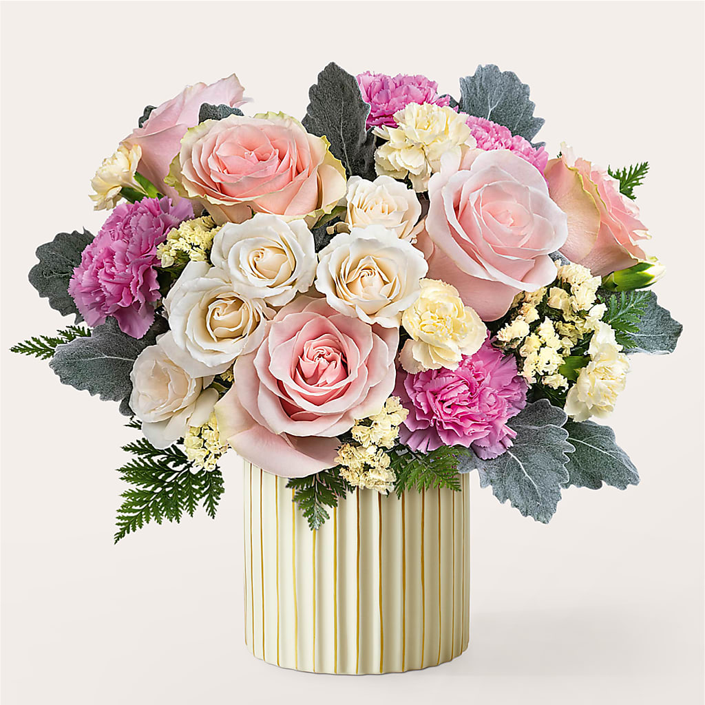 Blissful Moments Bouquet with Ivory Vase – WARD'S FLORIST AND GREENHOUSE, Beverly MA