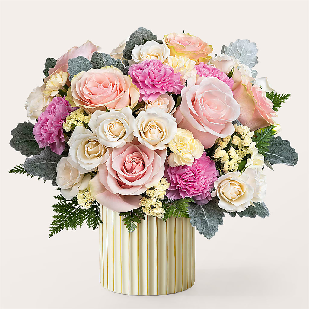 Blissful Moments Bouquet with Ivory Vase – WARD'S FLORIST AND GREENHOUSE, Beverly MA