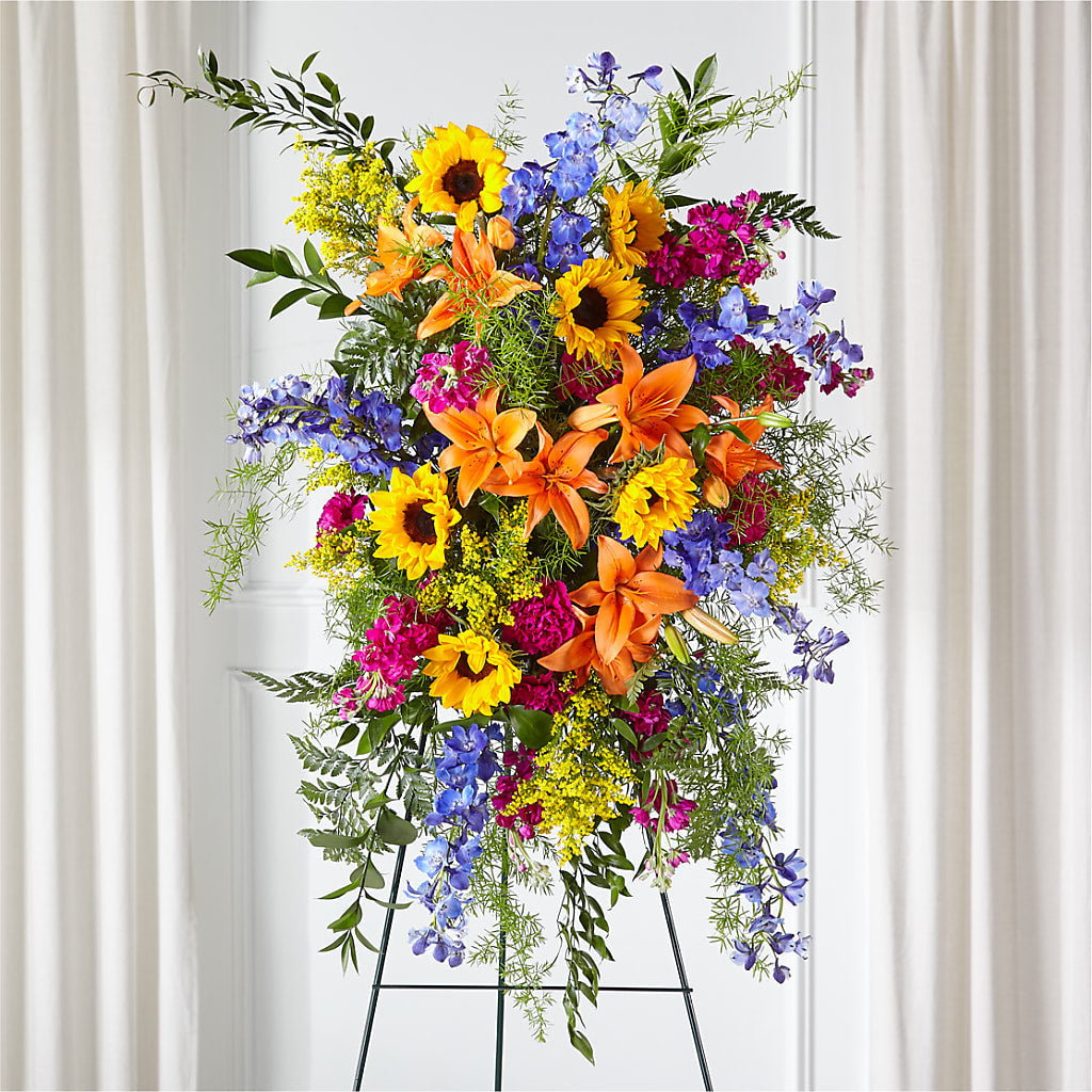 Sunlit Memories Standing Spray (Standard) – WARD'S FLORIST AND GREENHOUSE, Beverly MA