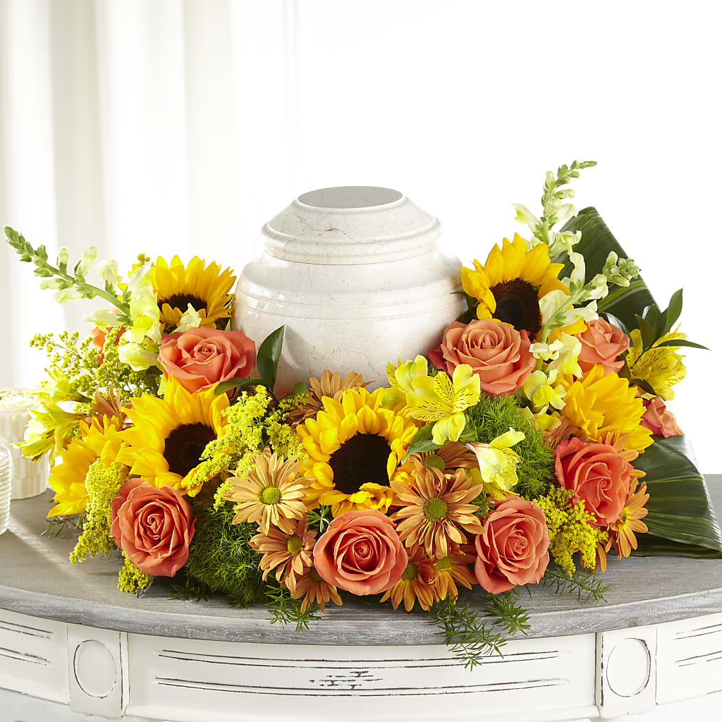 Faithful Sunflower Cremation Adornment – WARD'S FLORIST AND GREENHOUSE, Beverly MA