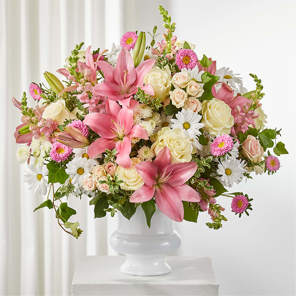 Empathetic Blooms Urn Arrangement – WARD'S FLORIST AND GREENHOUSE, Beverly MA