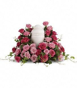 Bed of Pink Roses Urn Adornment – WARD'S FLORIST AND GREENHOUSE, Beverly MA