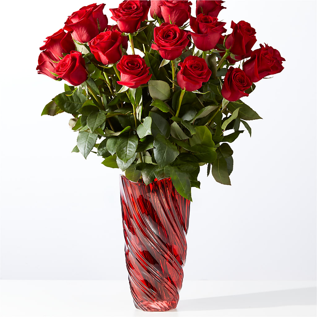 Classic Love Red Rose Bouquet with Luxe Swirl Vase – WARD'S FLORIST AND GREENHOUSE, Beverly MA