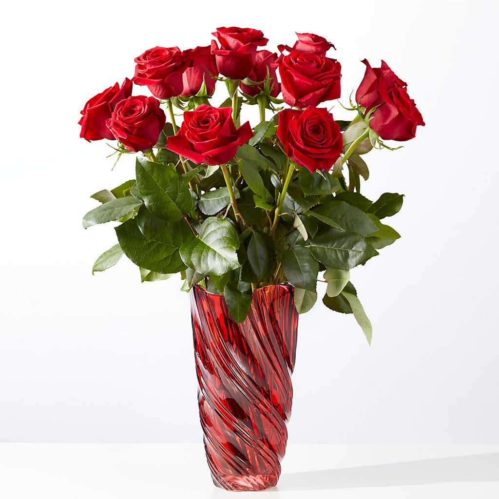Classic Love Red Rose Bouquet with Luxe Swirl Vase – WARD'S FLORIST AND GREENHOUSE, Beverly MA
