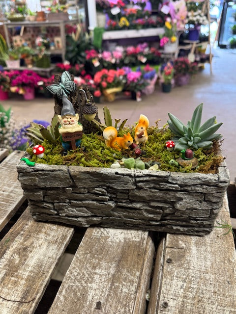Stone Wall Woodland Fairy Garden.
