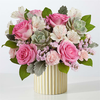 Dusty Rose Bouquet with Ivory Vase – WARD'S FLORIST AND GREENHOUSE, Beverly MA