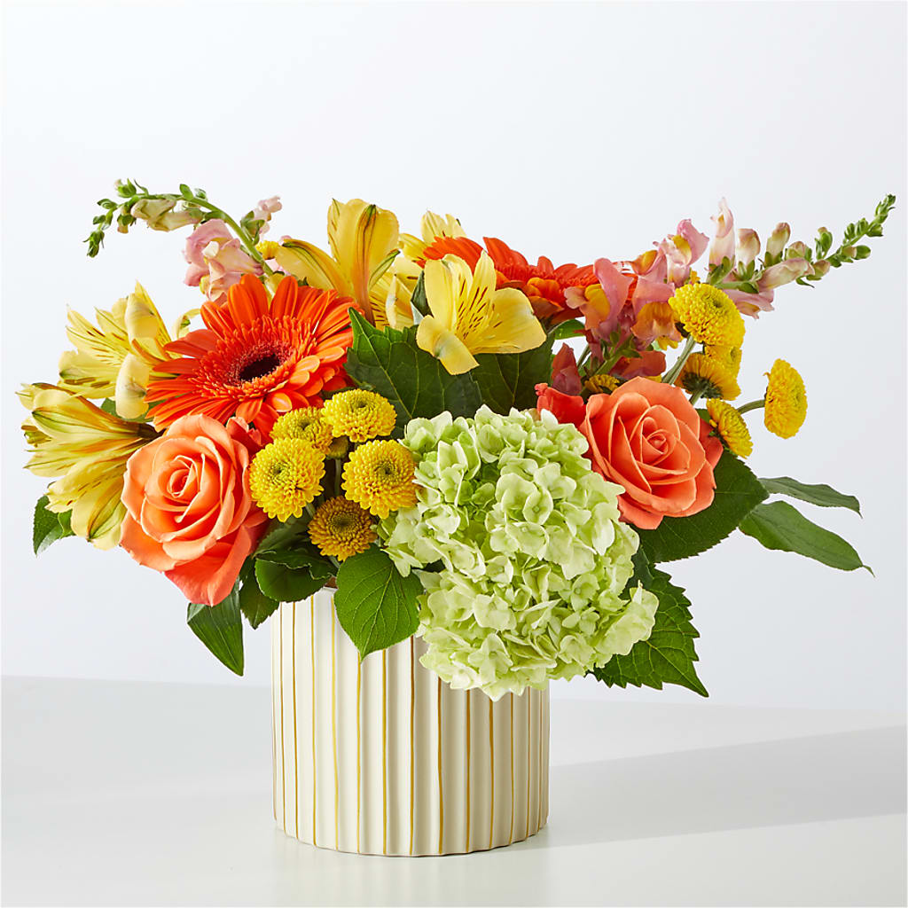 Autumn Sunshine Bouquet with Ivory Vase – WARD'S FLORIST AND GREENHOUSE, Beverly MA