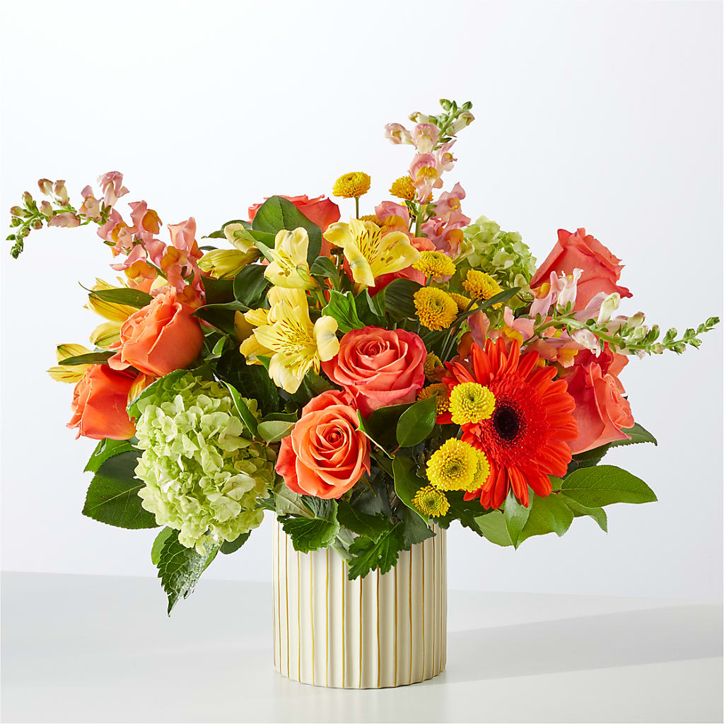 Autumn Sunshine Bouquet with Ivory Vase – WARD'S FLORIST AND GREENHOUSE, Beverly MA