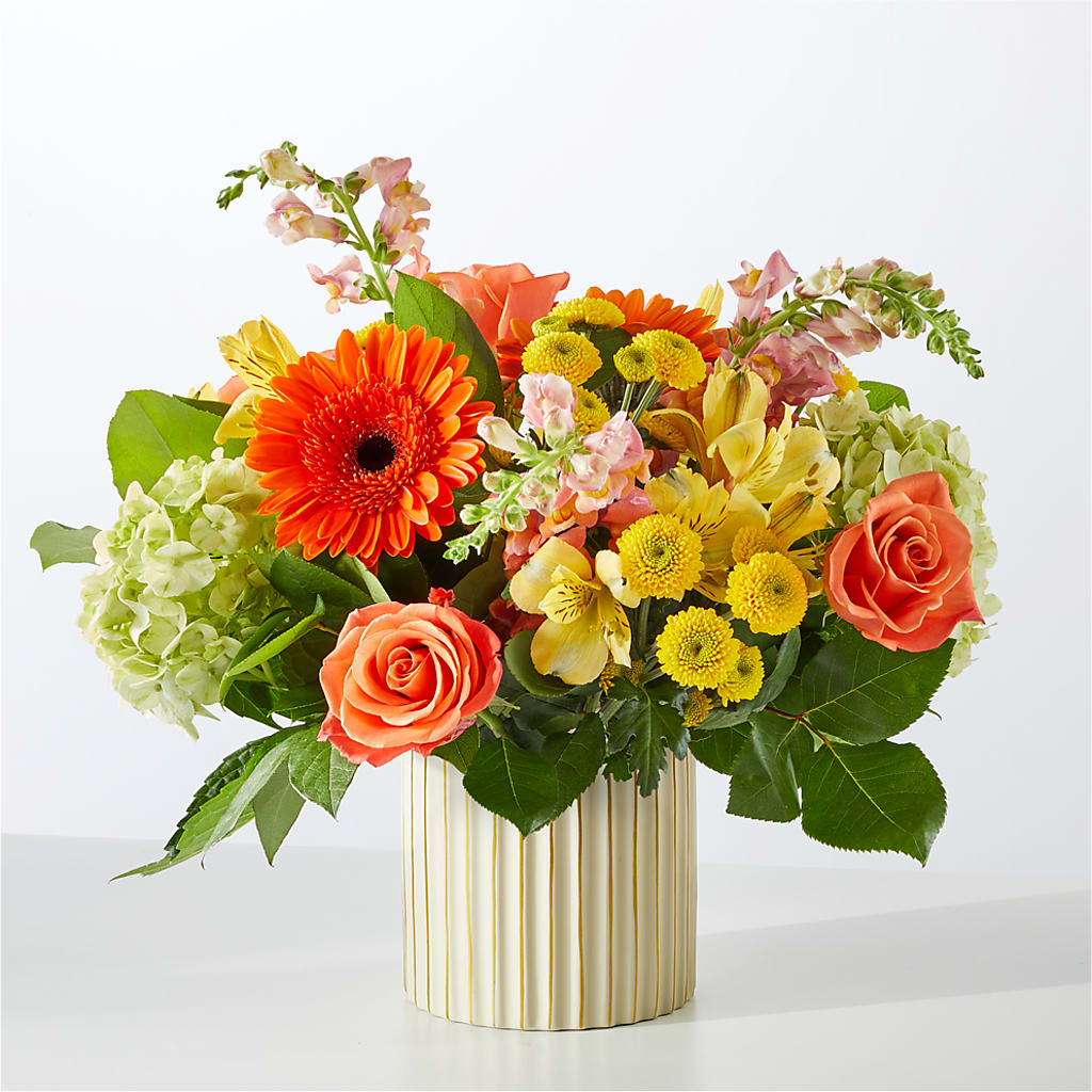 Autumn Sunshine Bouquet with Ivory Vase – WARD'S FLORIST AND GREENHOUSE, Beverly MA