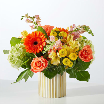 Autumn Sunshine Bouquet with Ivory Vase – WARD'S FLORIST AND GREENHOUSE, Beverly MA
