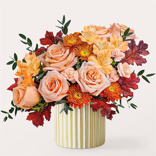 Spiced Latte Bouquet with Ivory Vase – WARD'S FLORIST AND GREENHOUSE, Beverly MA