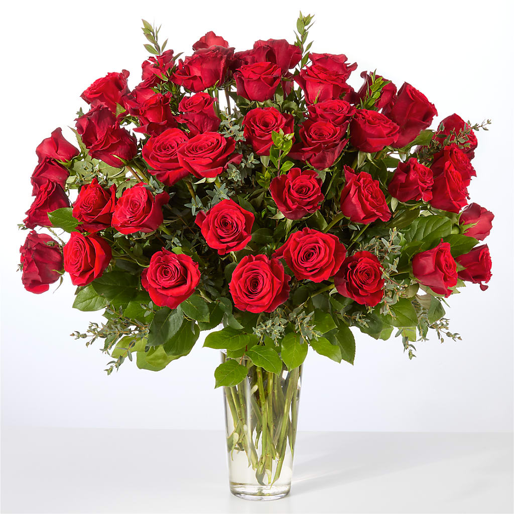 Forever Yours Fifty Stem Red Rose Bouquet – WARD'S FLORIST AND GREENHOUSE, Beverly MA